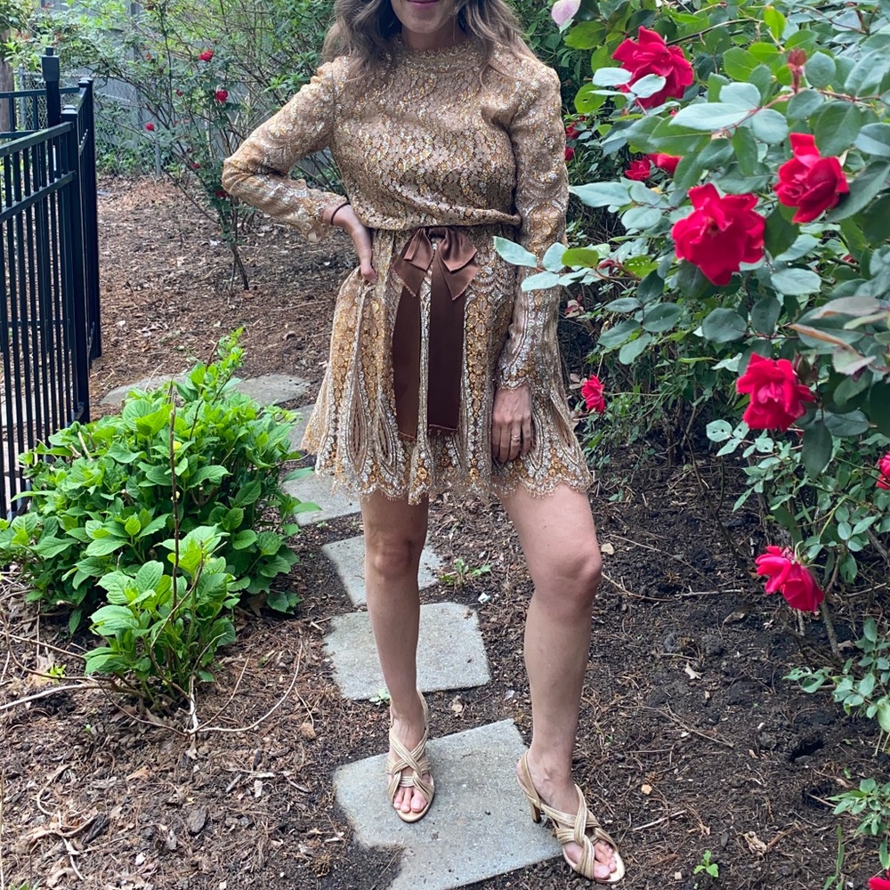 Vintage Gold Lace Pant Suit - Picture 3 of 10